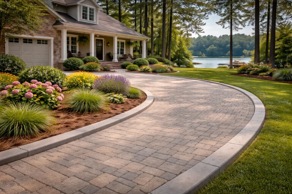 a seven lakes home with concrete curbing around their driveway